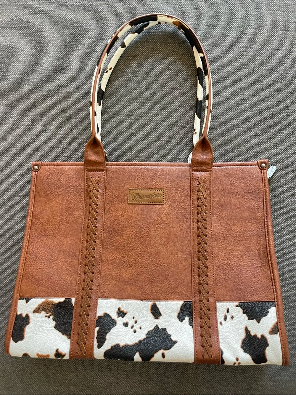 Wrangler Brown and White Cowhide-Accent Tote